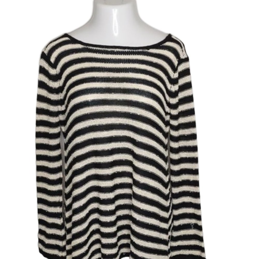 CLEARANCE Lovemarks Black and White Striped Swing Tunic Sweater Large